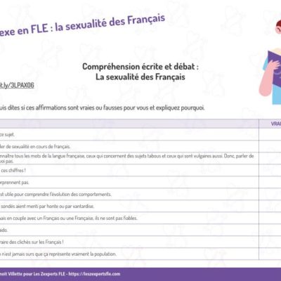 Parler de sexe en FLE: la sexualité des Français (B1 et +)