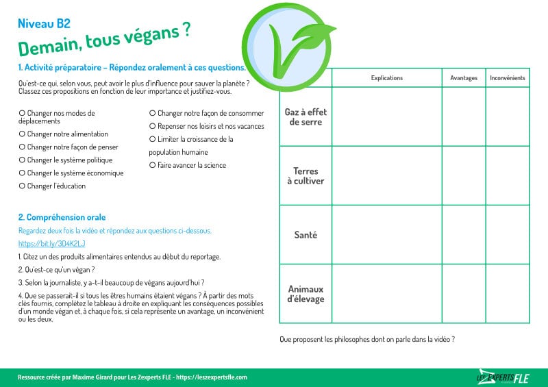 séquence conversation FLE végan