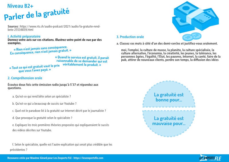 Parler de la gratuité, FLE