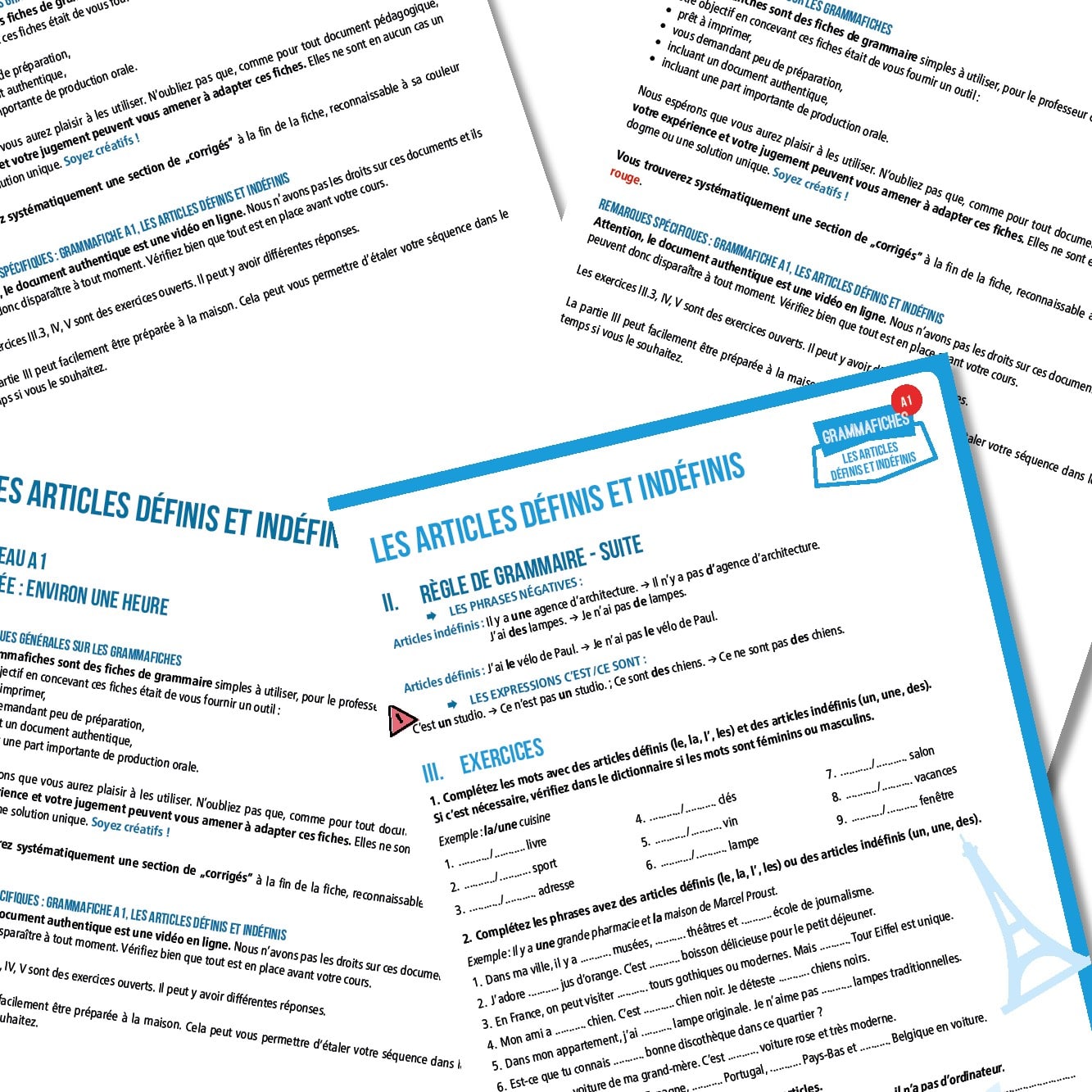 Fiche de grammaire FLE : les articles définis et indéfinis A1 – Image 2