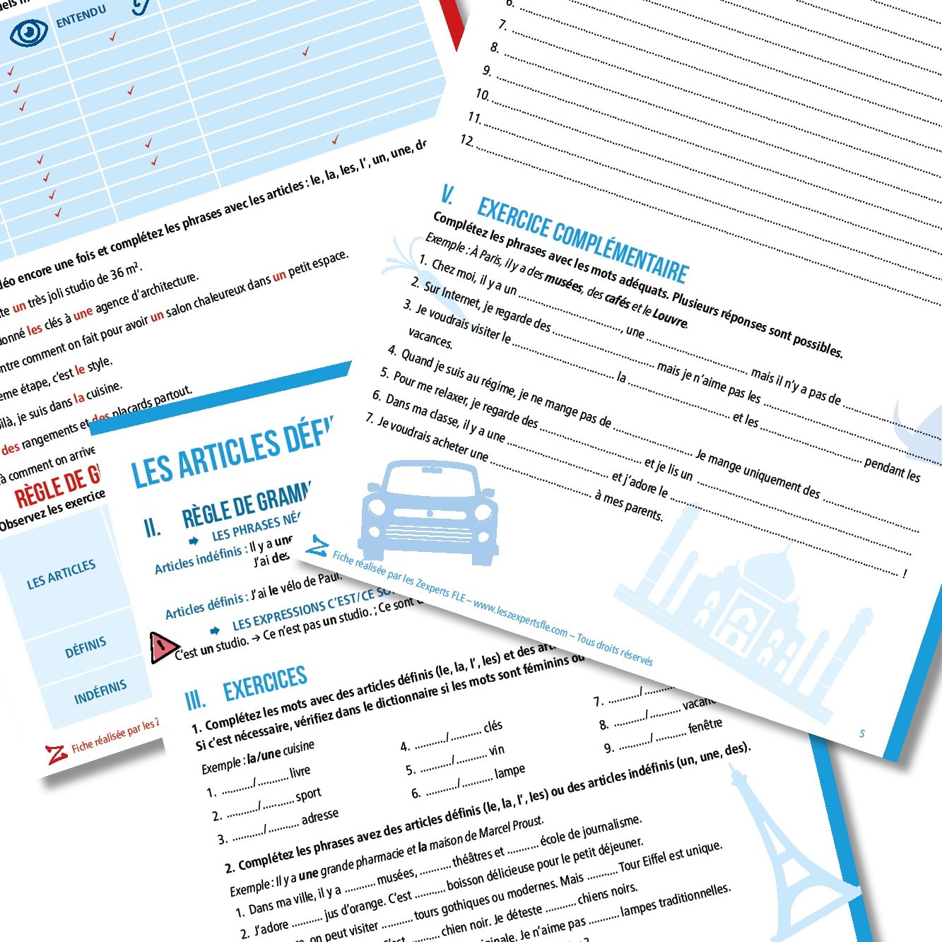 Fiche de grammaire FLE : les articles définis et indéfinis A1 – Image 3