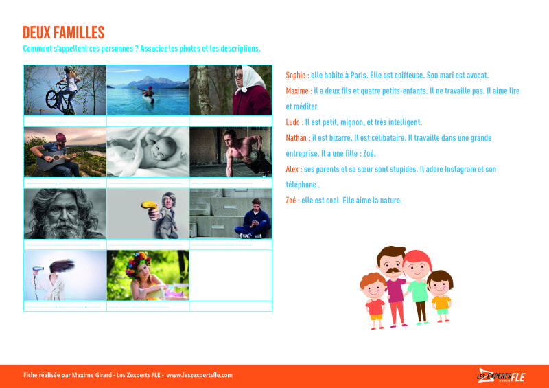 Complétez l'arbre généalogique d'une famille en classe de FLE au niveau A1.