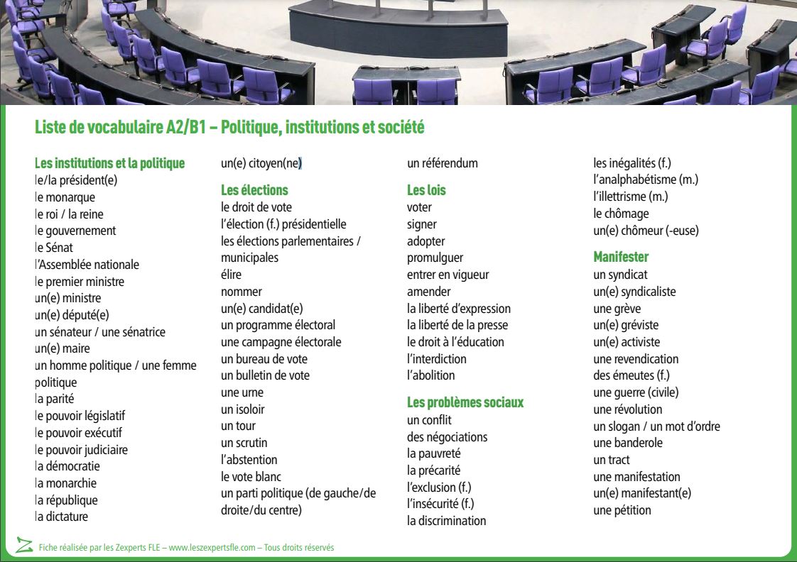 Liste de vocabulaire FLE - la politique et les institutions