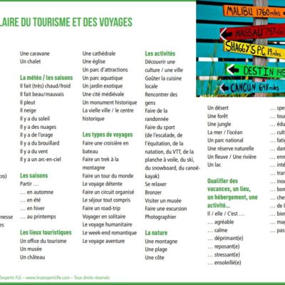 Liste de vocabulaire FLE - le tourisme et les voyages