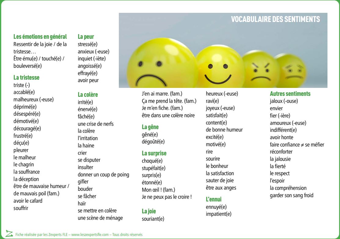 Liste des sentiments FLE