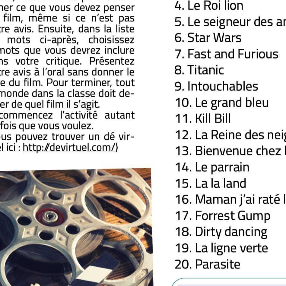 fiche vocabulaire FLE cinéma B1