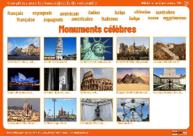 Activité pour débutants 25/35 : l'accord des adjectifs de nationalité