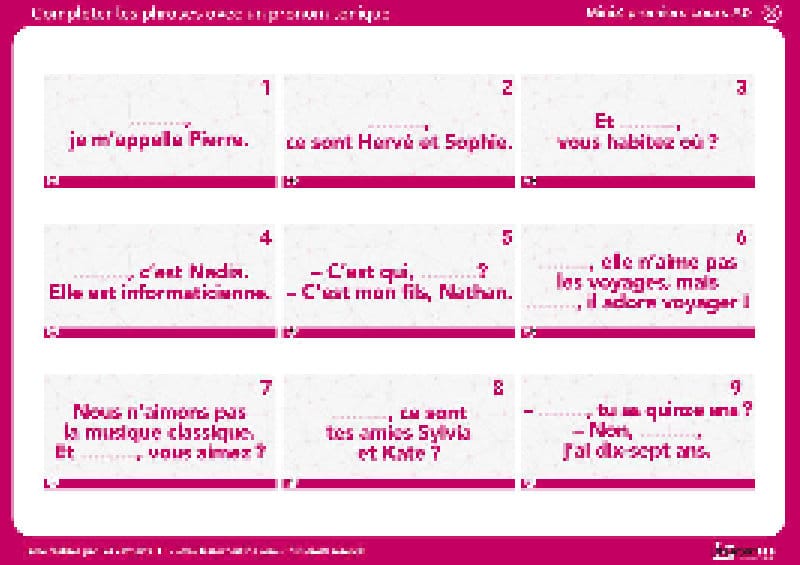 Activité pour débutants 27/35 : réviser les pronoms toniques