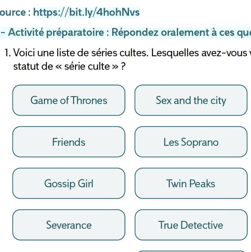 fiche conversation séries fle